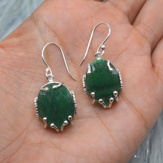 Green Aventurine Silver Earrings, Minimalist Green Drop Earrings, Aventurine Jewelry, Handmade Green Gemstone Earrings, Gifts For Her