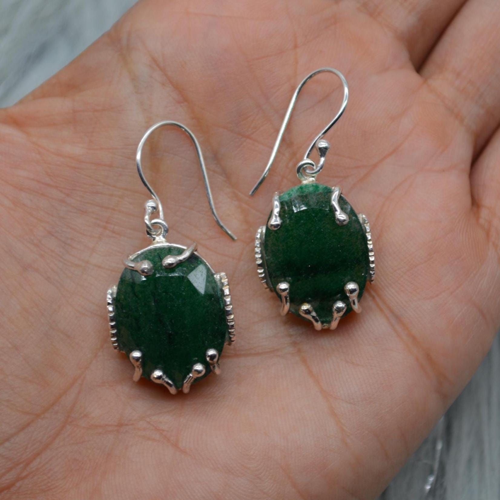 Green Aventurine Silver Earrings, Minimalist Green Drop Earrings, Aventurine Jewelry, Handmade Green Gemstone Earrings, Gifts For Her