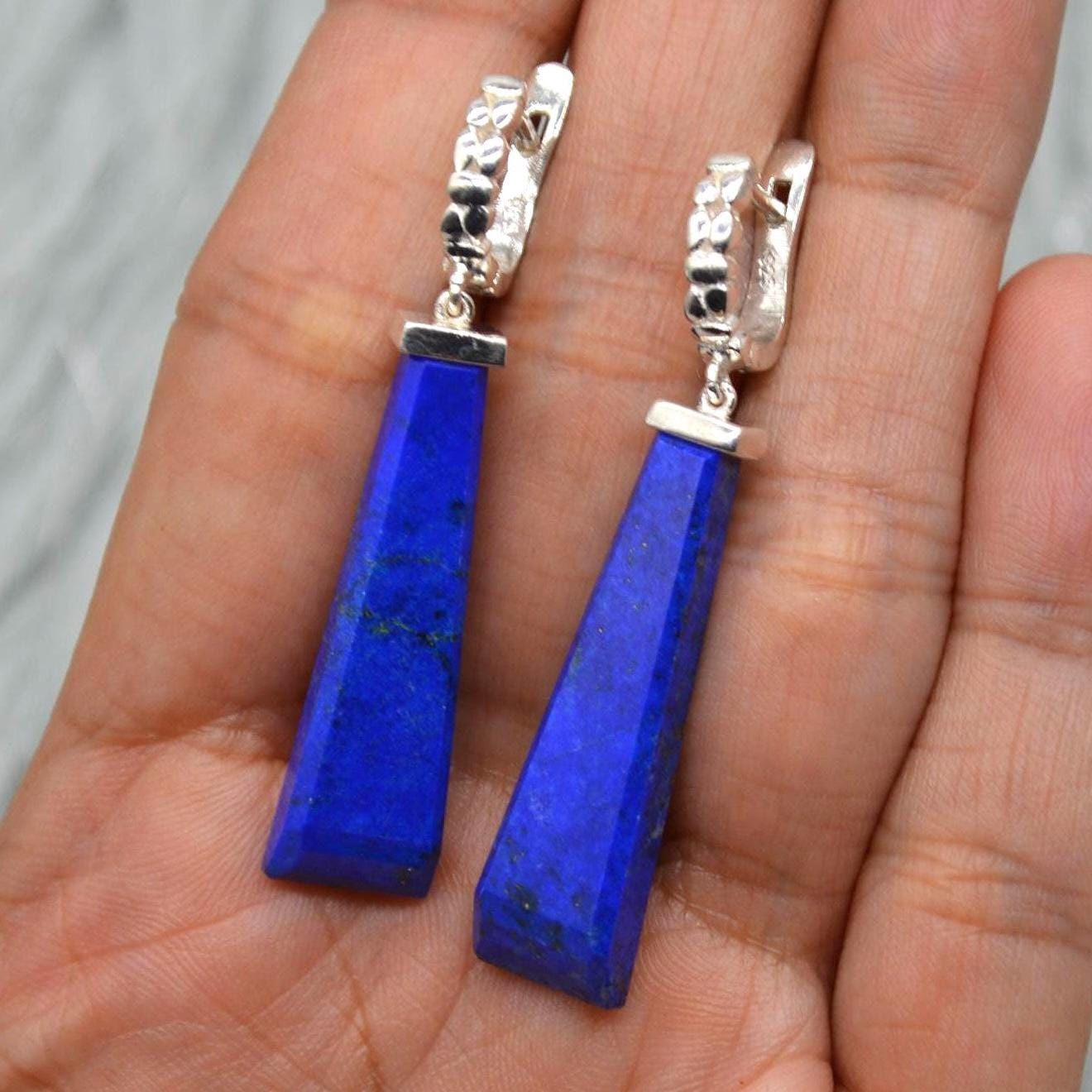 Lapis Lazuli Sterling Silver Drop Earrings, December Birthstone Jewelry, Lapis Jewelry, Dangle Drop Earrings, Best Friend Gift For Her