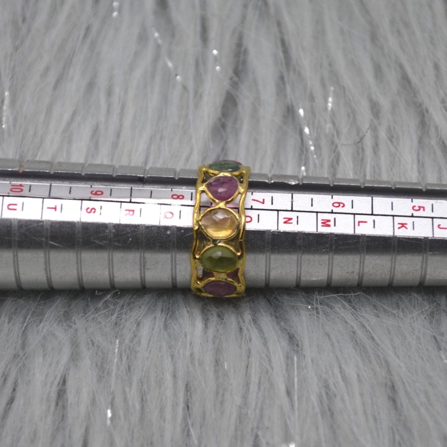 Green Pink Tourmaline Ring, Stacking Gold Ring, Gemstone Sterling Silver Ring, Tourmaline Jewelry, October Birthstone Ring, Size O Ring