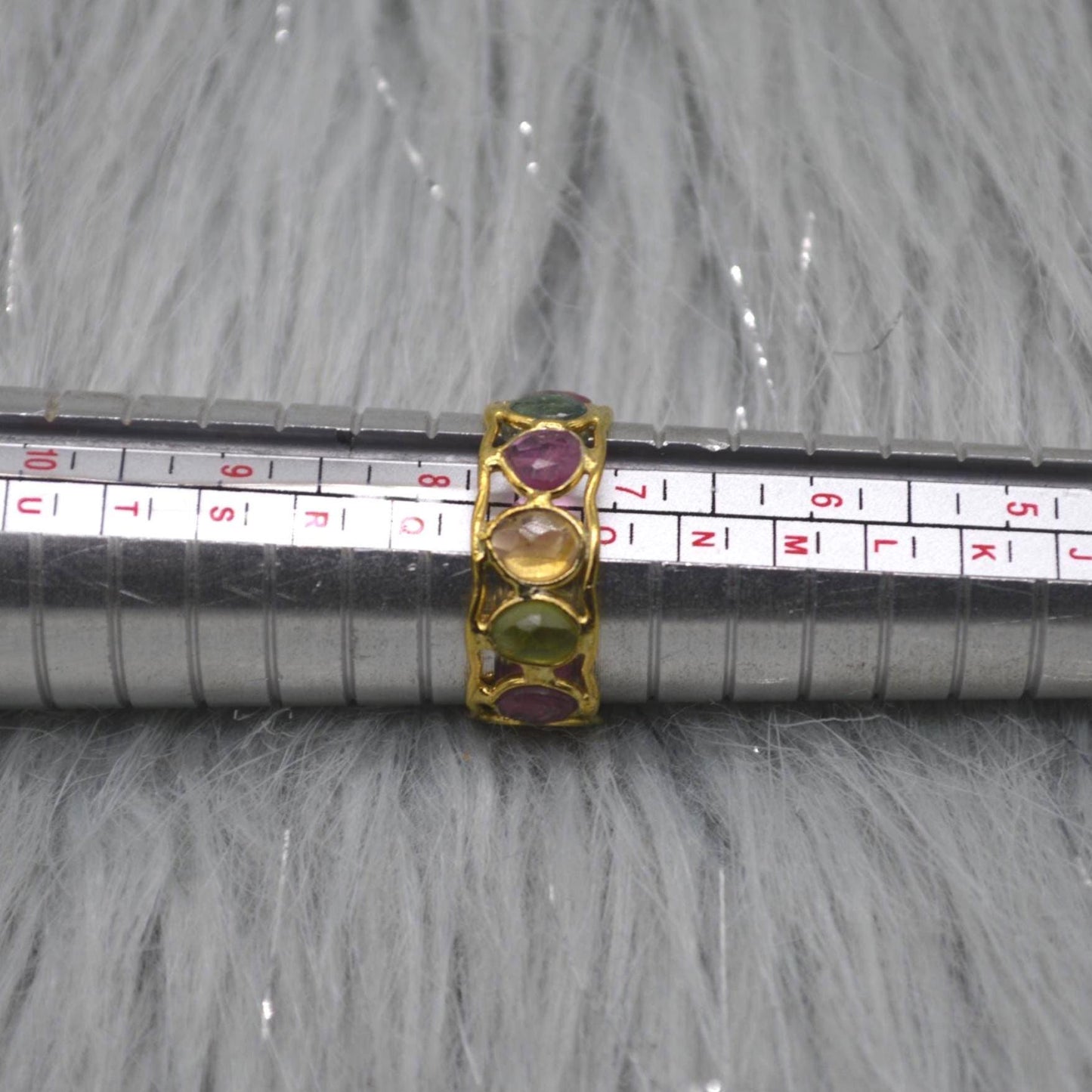 Green Pink Tourmaline Ring, Stacking Gold Ring, Gemstone Sterling Silver Ring, Tourmaline Jewelry, October Birthstone Ring, Size O Ring