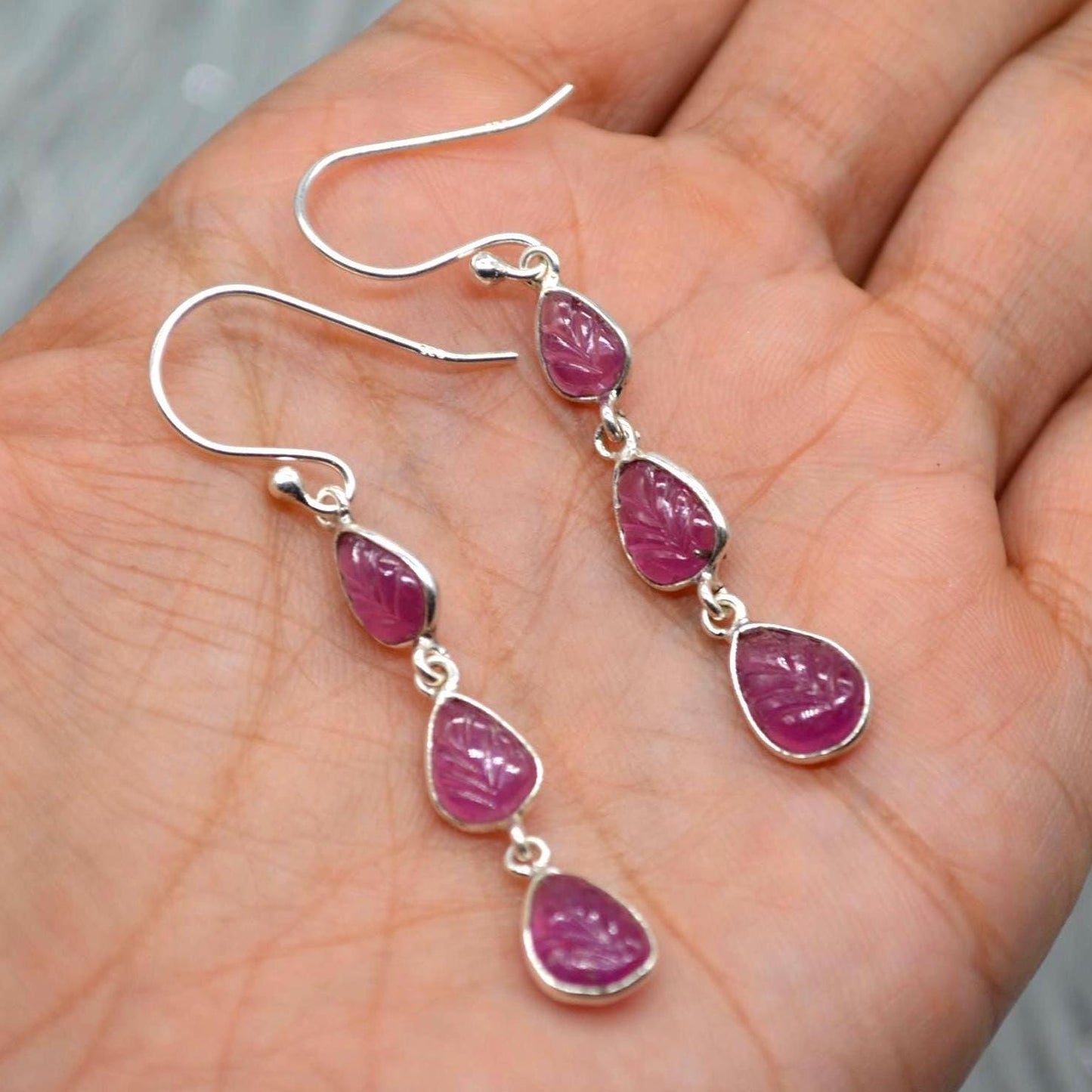 Ruby Earrings Dangle Drop, Ruby Jewelry, July Birthstone, Handmade Red Pink Gemstone Earrings, Gift Earrings For Women