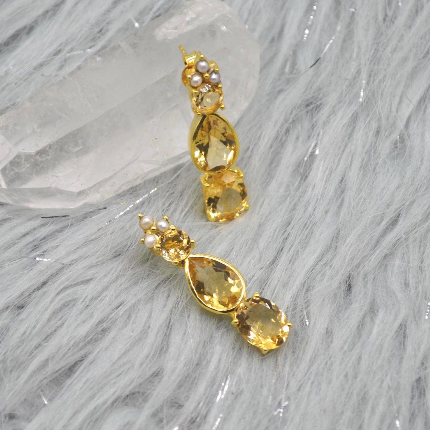 Pearl, Citrine Teardrop Earrings, Citrine Jewelry, November Birthstone Citrine Earrings, Pearl Jewelry, Yellow Gemstone Earrings For Women