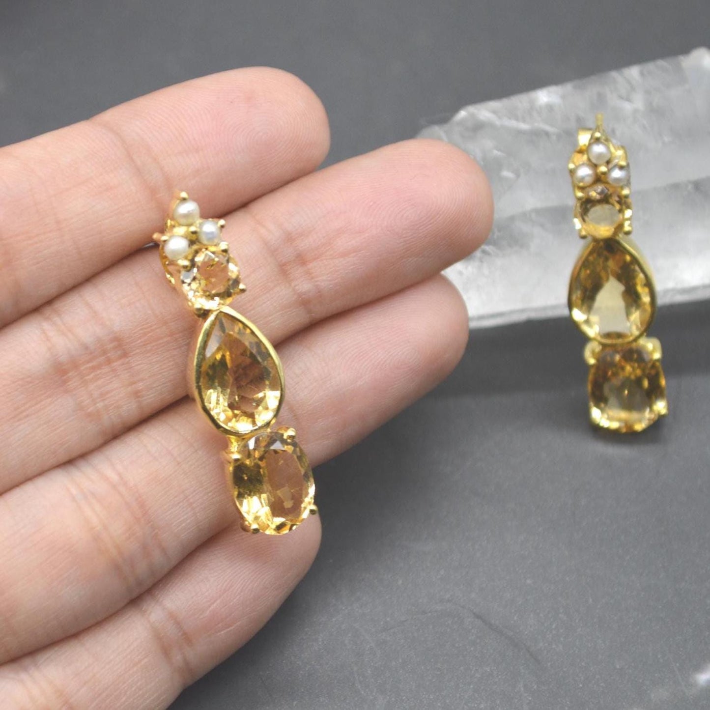 Pearl, Citrine Teardrop Earrings, Citrine Jewelry, November Birthstone Citrine Earrings, Pearl Jewelry, Yellow Gemstone Earrings For Women