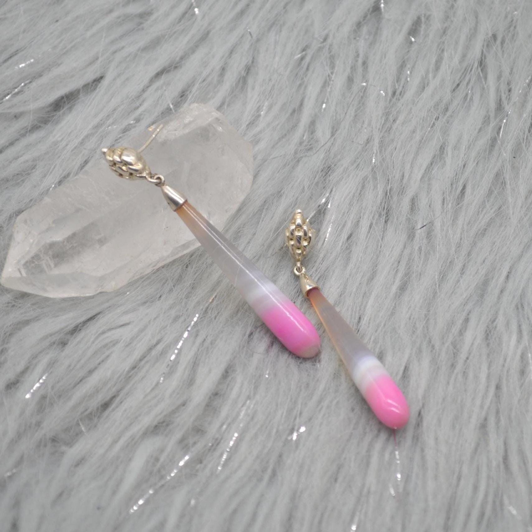 Pink Chalcedony Drop Earrings, Sterling Silver Dangle Earrings, Chalcedony Jewelry, Pink Gemstone Earrings, Long Earrings, Gifts For Her