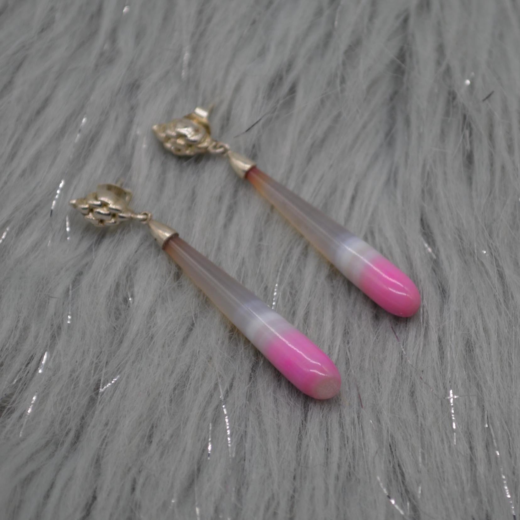 Pink Chalcedony Drop Earrings, Sterling Silver Dangle Earrings, Chalcedony Jewelry, Pink Gemstone Earrings, Long Earrings, Gifts For Her