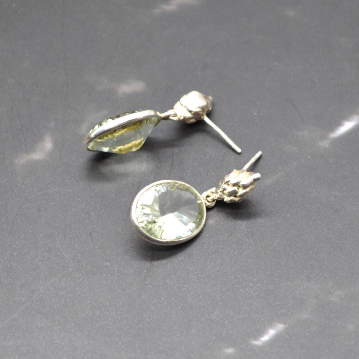 Green Amethyst Silver Earrings, February Birthstone Earrings, Amethyst Jewelry, Green Gemstone Earrings, Oval Drop Earrings For Her