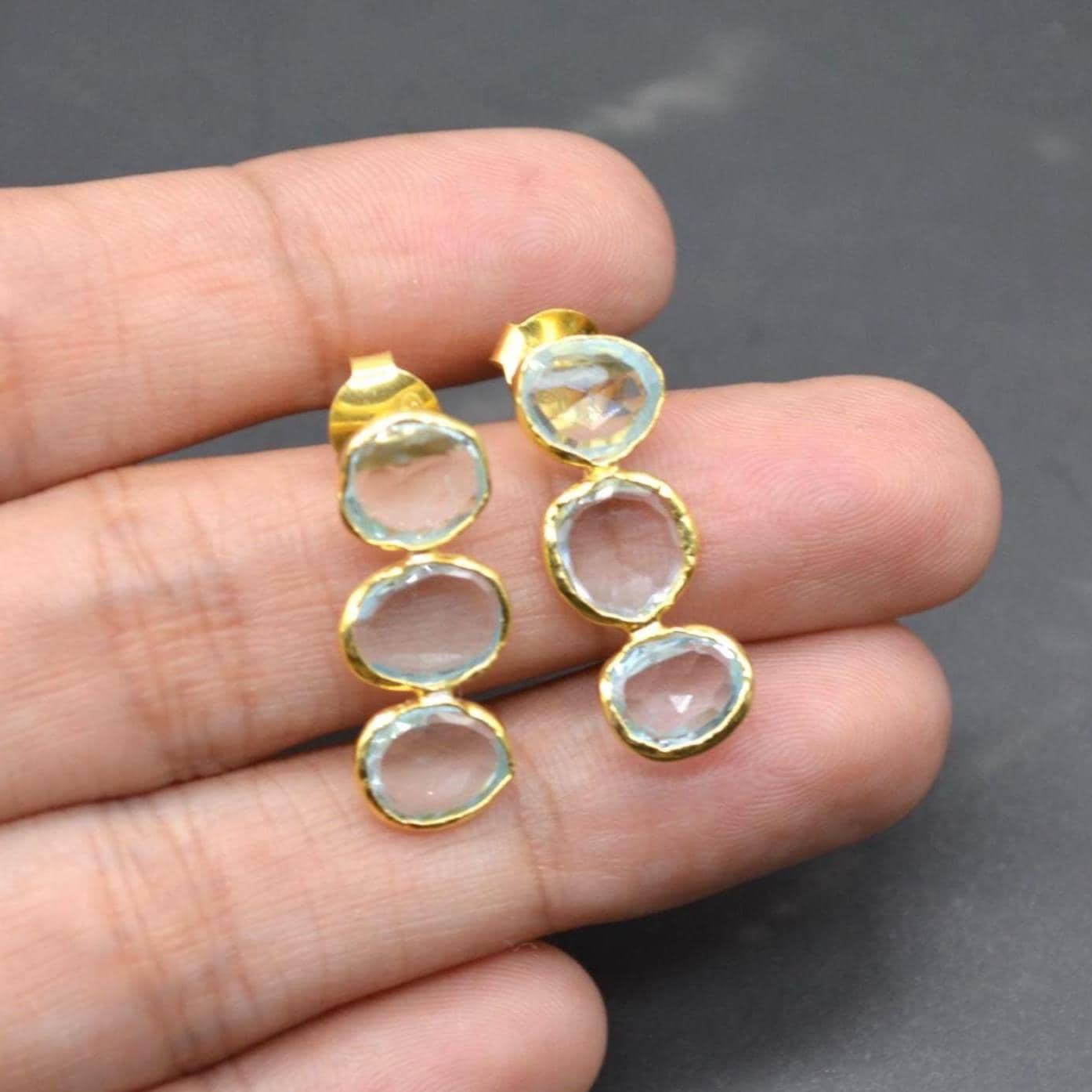 Blue Topaz Drop Earrings, Gold Plated Sterling Silver Earrings, December Birthstone, Blue Topaz Jewelry, Blue Gemstone, Gift For Her
