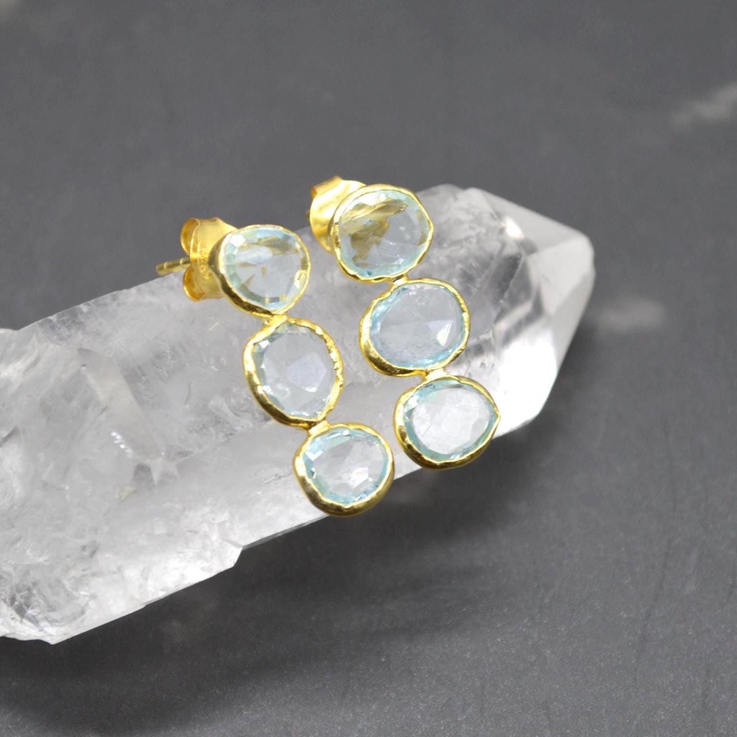 Blue Topaz Drop Earrings, Gold Plated Sterling Silver Earrings, December Birthstone, Blue Topaz Jewelry, Blue Gemstone, Gift For Her