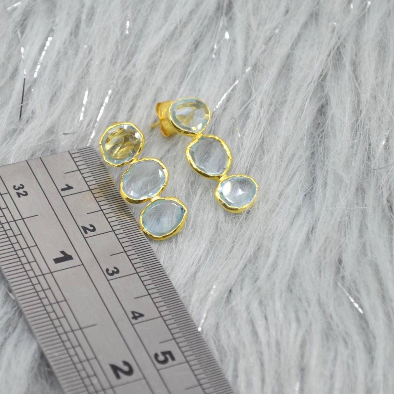 Blue Topaz Drop Earrings, Gold Plated Sterling Silver Earrings, December Birthstone, Blue Topaz Jewelry, Blue Gemstone, Gift For Her