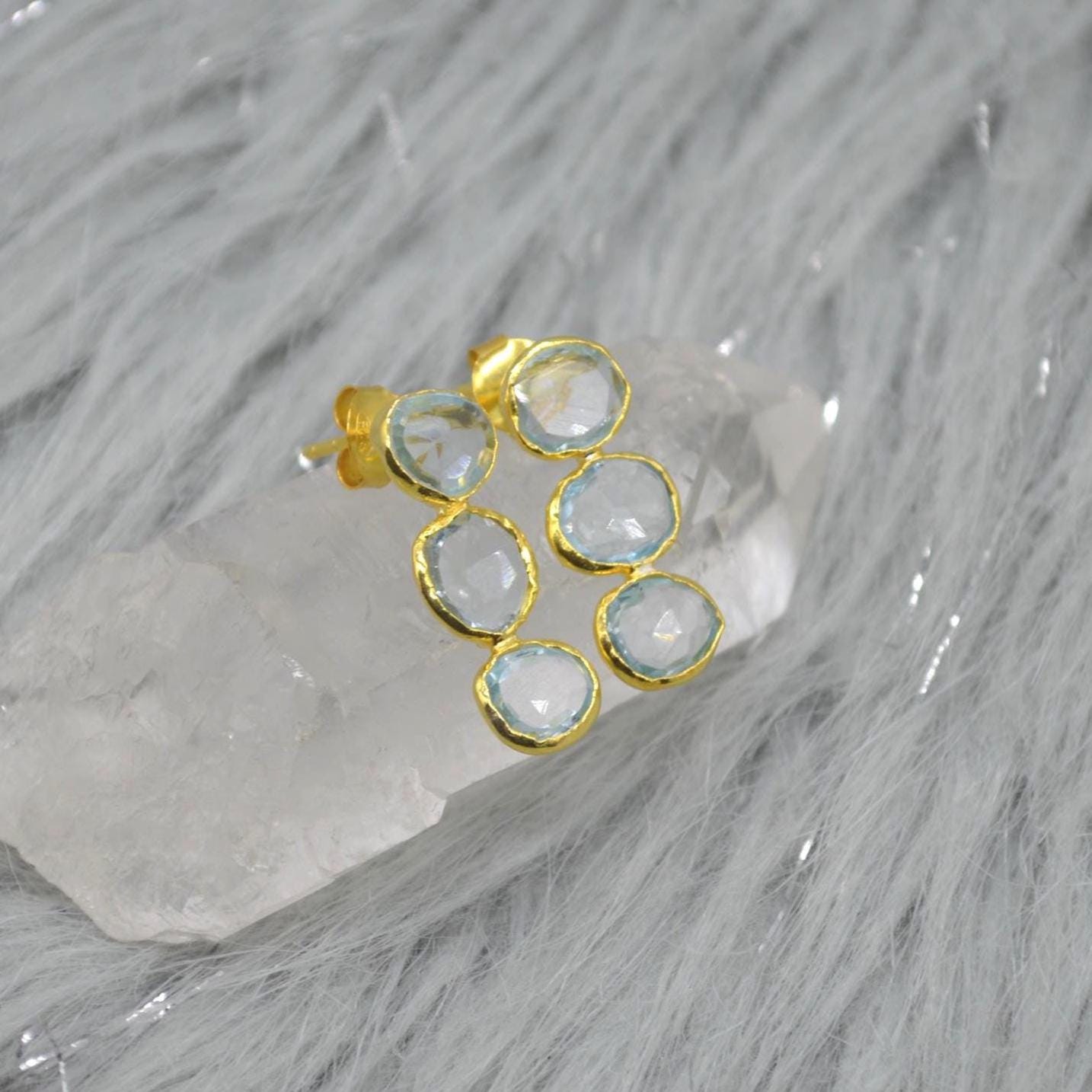 Blue Topaz Drop Earrings, Gold Plated Sterling Silver Earrings, December Birthstone, Blue Topaz Jewelry, Blue Gemstone, Gift For Her