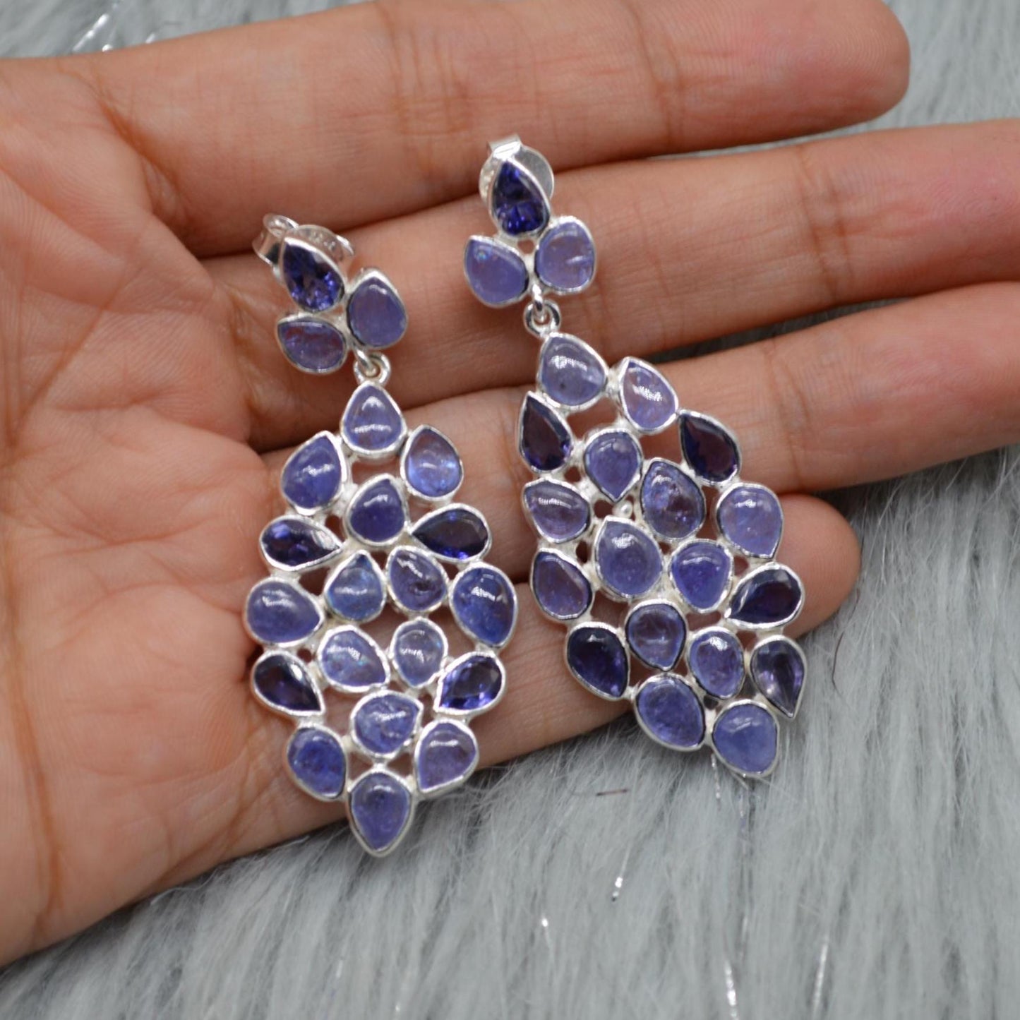 Iolite, Tanzanite Dangle Silver Earrings, Blue Gemstone Earrings, December Birthstone, Tanzanite Jewelry For Her, Unique Handmade Gift