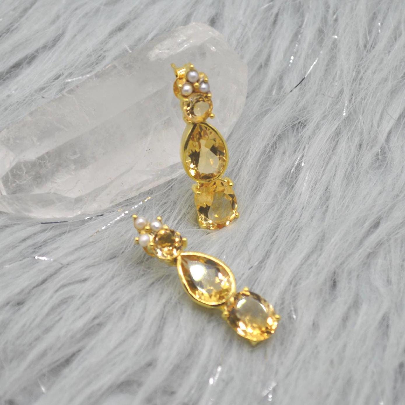 Pearl, Citrine Teardrop Earrings, Citrine Jewelry, November Birthstone Citrine Earrings, Pearl Jewelry, Yellow Gemstone Earrings For Women
