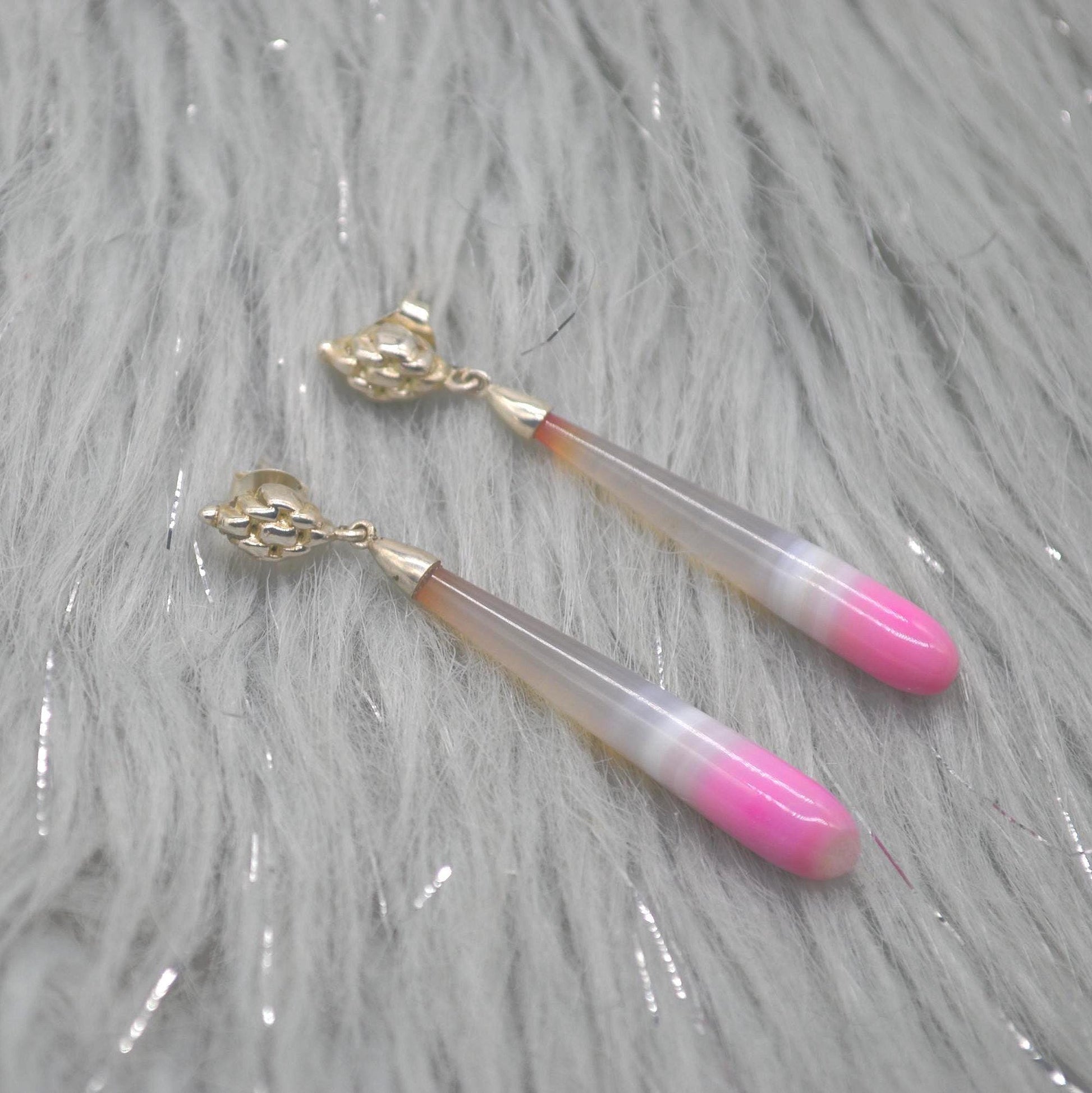 Pink Chalcedony Drop Earrings, Sterling Silver Dangle Earrings, Chalcedony Jewelry, Pink Gemstone Earrings, Long Earrings, Gifts For Her
