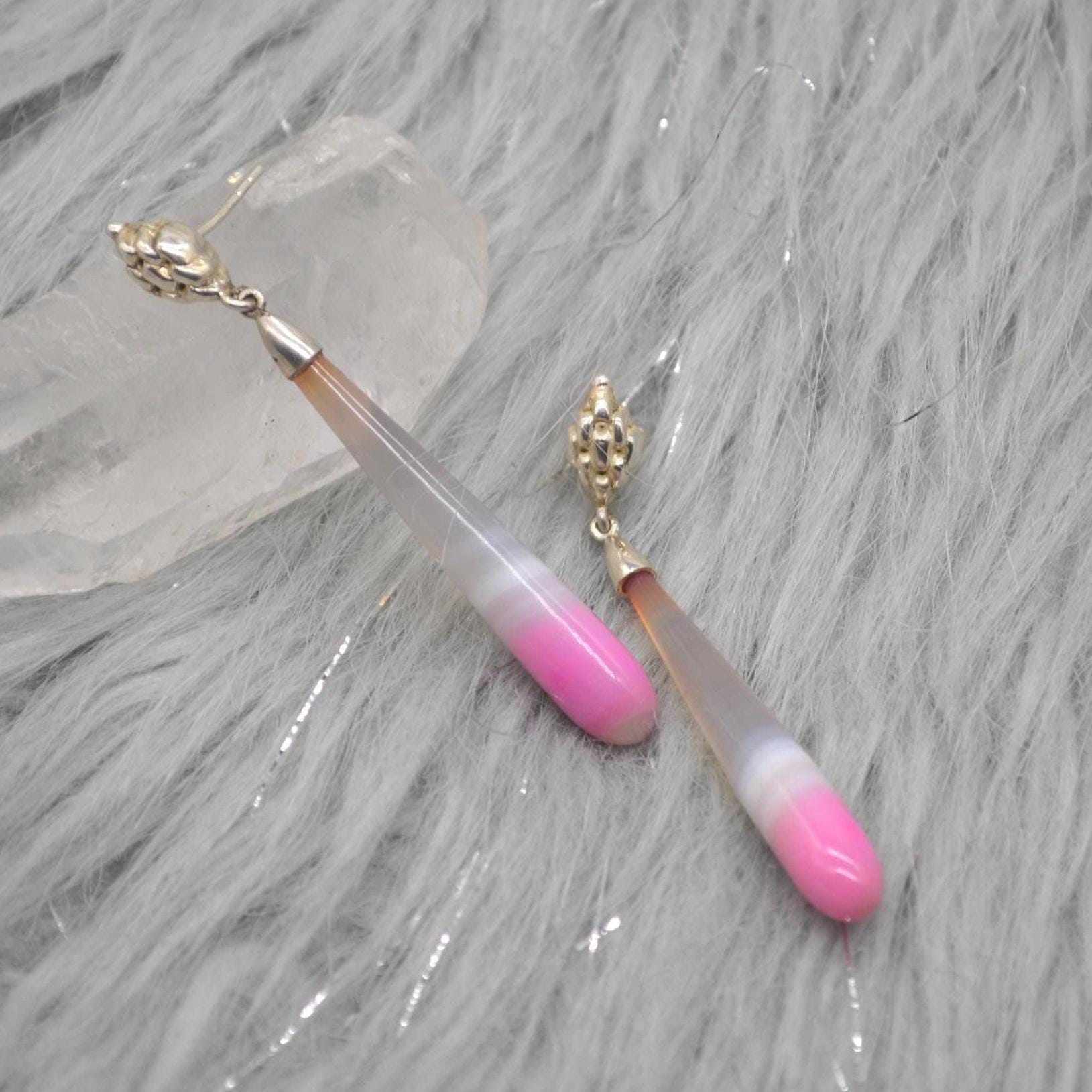 Pink Chalcedony Drop Earrings, Sterling Silver Dangle Earrings, Chalcedony Jewelry, Pink Gemstone Earrings, Long Earrings, Gifts For Her