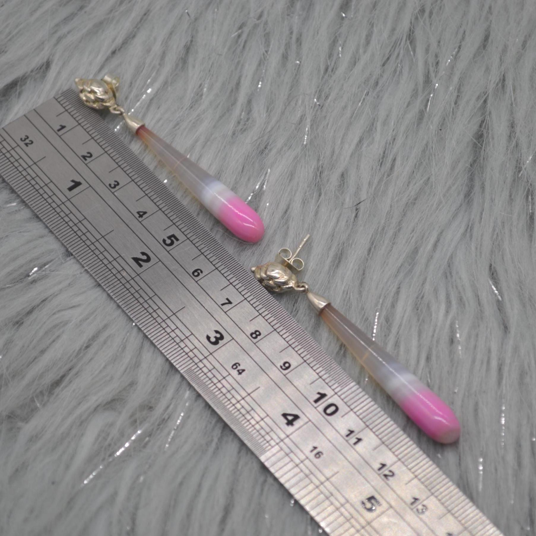 Pink Chalcedony Drop Earrings, Sterling Silver Dangle Earrings, Chalcedony Jewelry, Pink Gemstone Earrings, Long Earrings, Gifts For Her