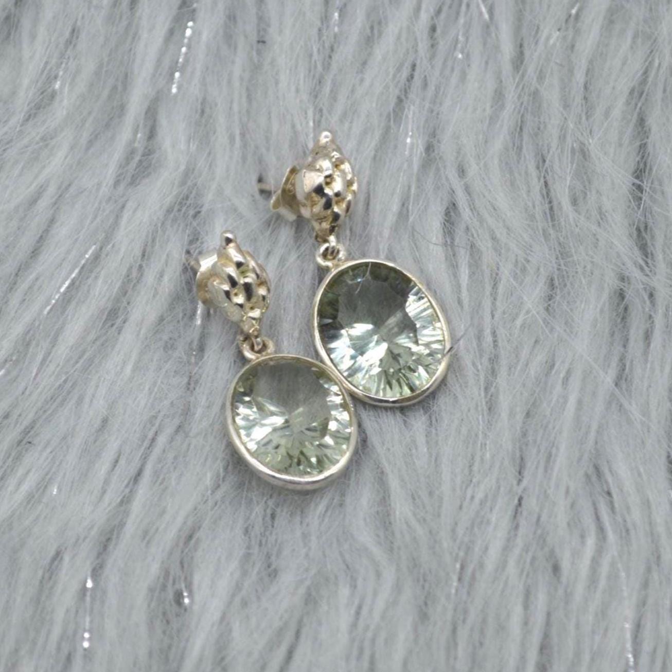 Green Amethyst Silver Earrings, February Birthstone Earrings, Amethyst Jewelry, Green Gemstone Earrings, Oval Drop Earrings For Her