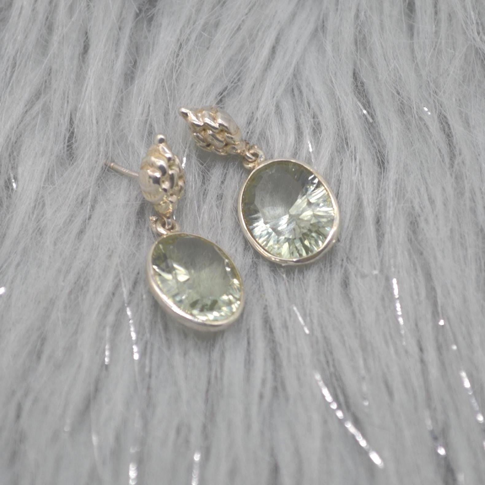 Green Amethyst Silver Earrings, February Birthstone Earrings, Amethyst Jewelry, Green Gemstone Earrings, Oval Drop Earrings For Her