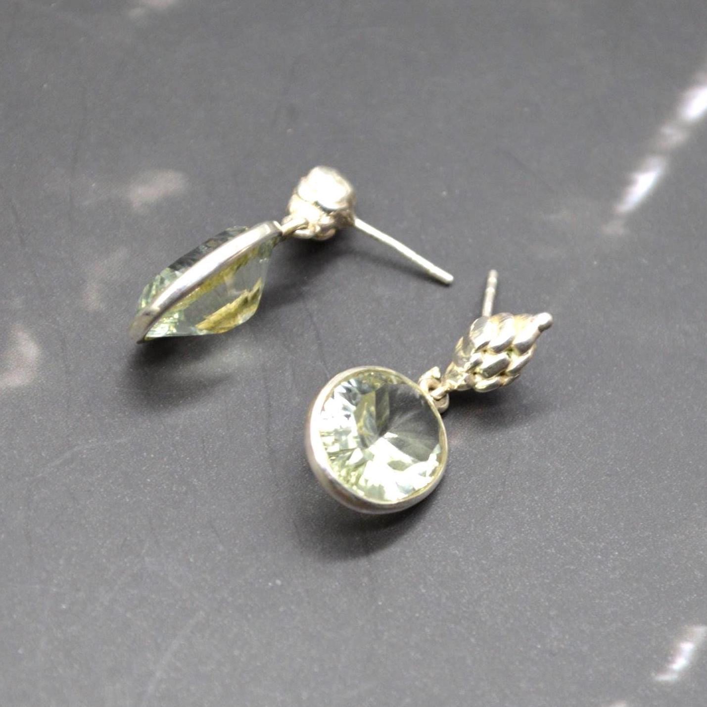 Green Amethyst Silver Earrings, February Birthstone Earrings, Amethyst Jewelry, Green Gemstone Earrings, Oval Drop Earrings For Her
