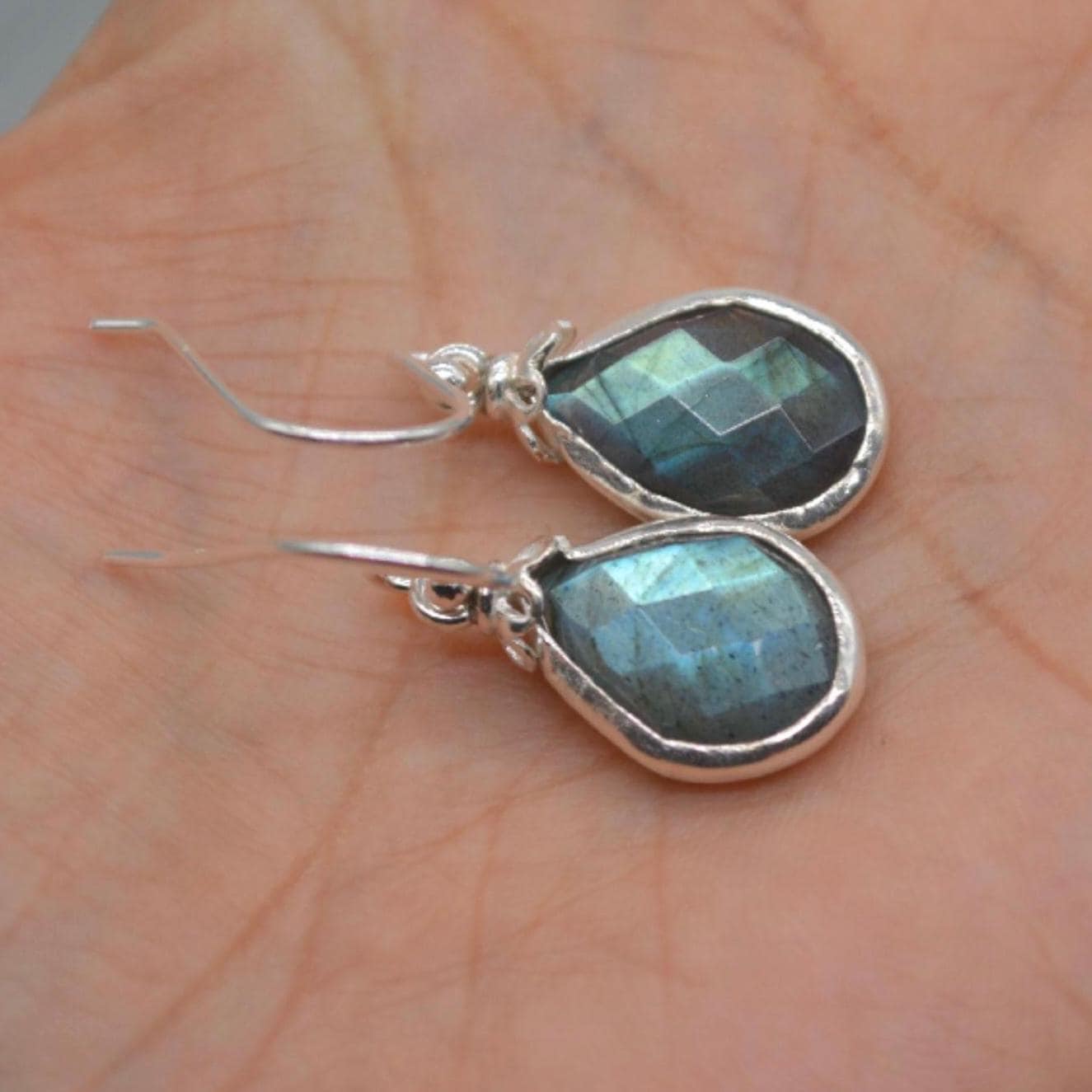 Labradorite Dangle Silver Earrings, Gold Plated Sterling Silver, Handmade Gemstone Earrings, Labradorite Stone Jewelry, Gift For Her
