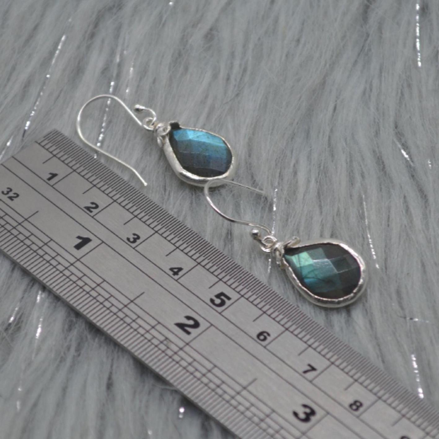 Labradorite Dangle Silver Earrings, Gold Plated Sterling Silver, Handmade Gemstone Earrings, Labradorite Stone Jewelry, Gift For Her