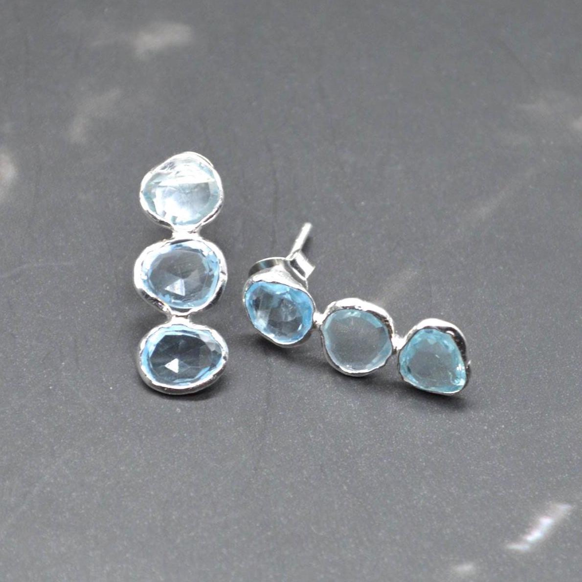 Blue Topaz Drop Earrings, Gold Plated Sterling Silver Earrings, December Birthstone, Blue Topaz Jewelry, Blue Gemstone, Gift For Her