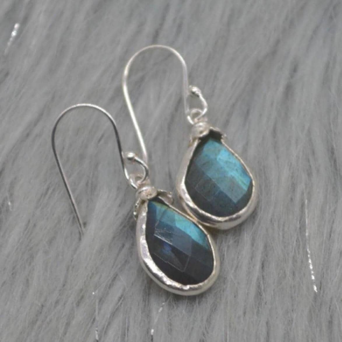 Labradorite Dangle Silver Earrings, Gold Plated Sterling Silver, Handmade Gemstone Earrings, Labradorite Stone Jewelry, Gift For Her