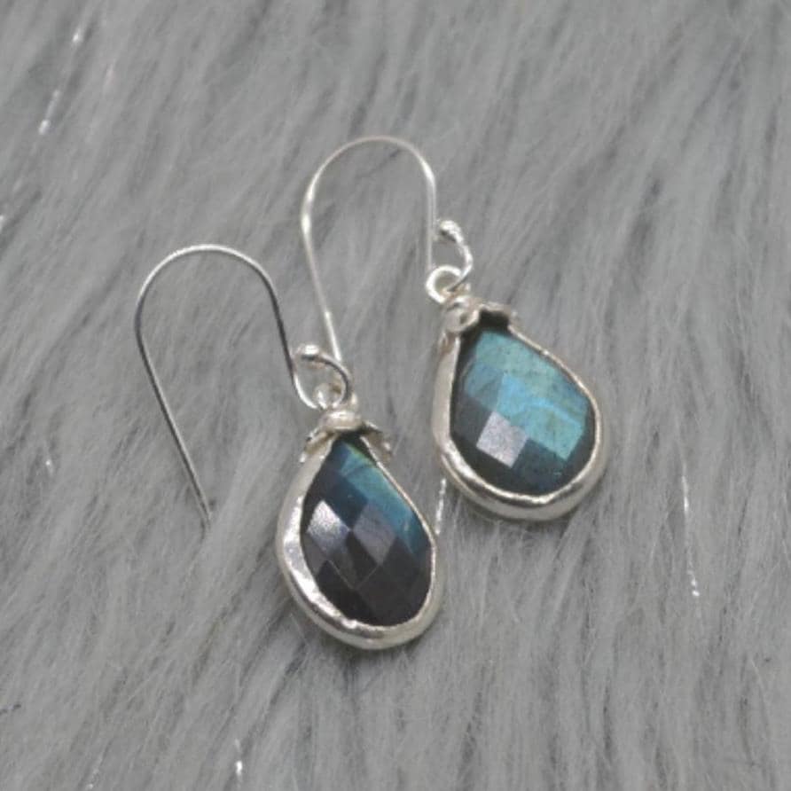 Labradorite Dangle Silver Earrings, Gold Plated Sterling Silver, Handmade Gemstone Earrings, Labradorite Stone Jewelry, Gift For Her