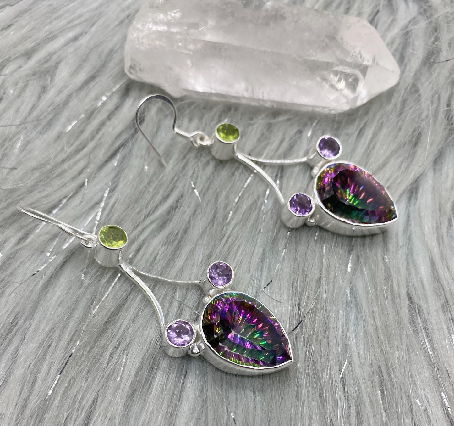Mystic Topaz Earrings with Peridot, Amethyst, Citrine, Sterling Silver Earrings, Drop Earrings, December Birthstone, Birthday Gifts For Her