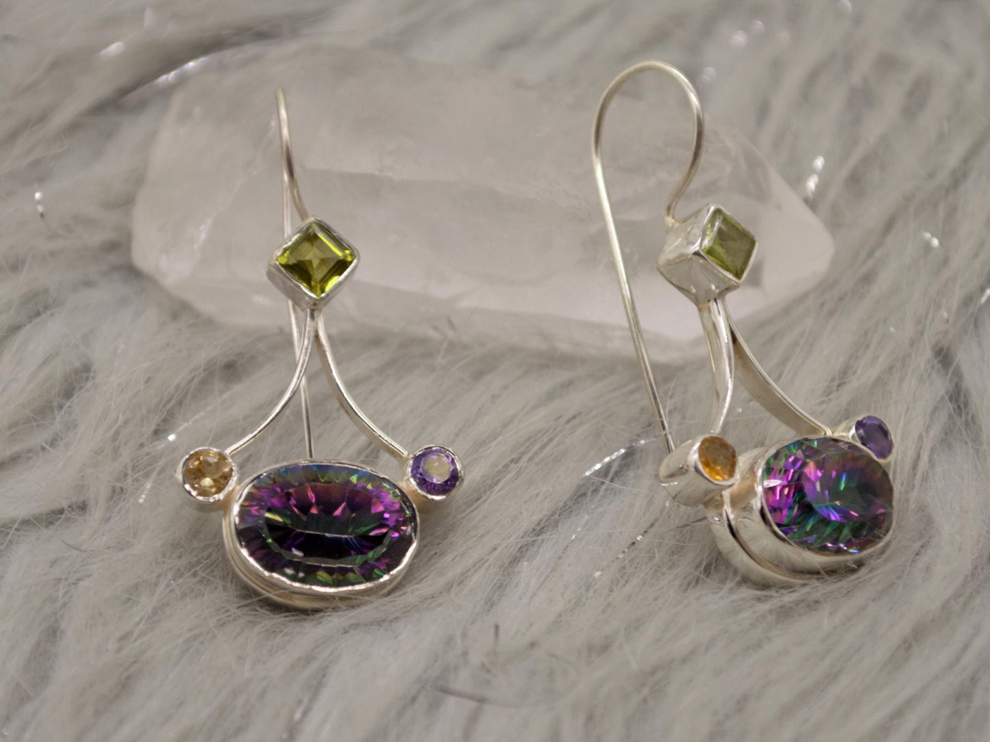 Mystic Topaz Earrings with Peridot, Amethyst, Citrine, Sterling Silver Earrings, Drop Earrings, December Birthstone, Birthday Gifts For Her