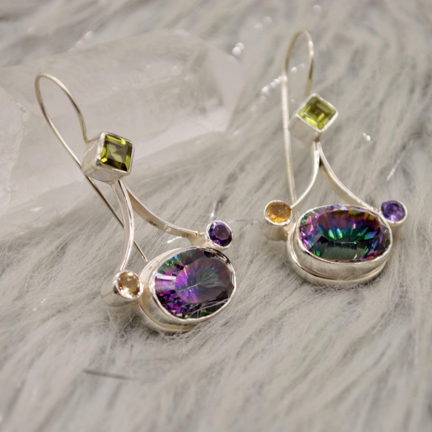 Mystic Topaz Earrings with Peridot, Amethyst, Citrine, Sterling Silver Earrings, Drop Earrings, December Birthstone, Birthday Gifts For Her