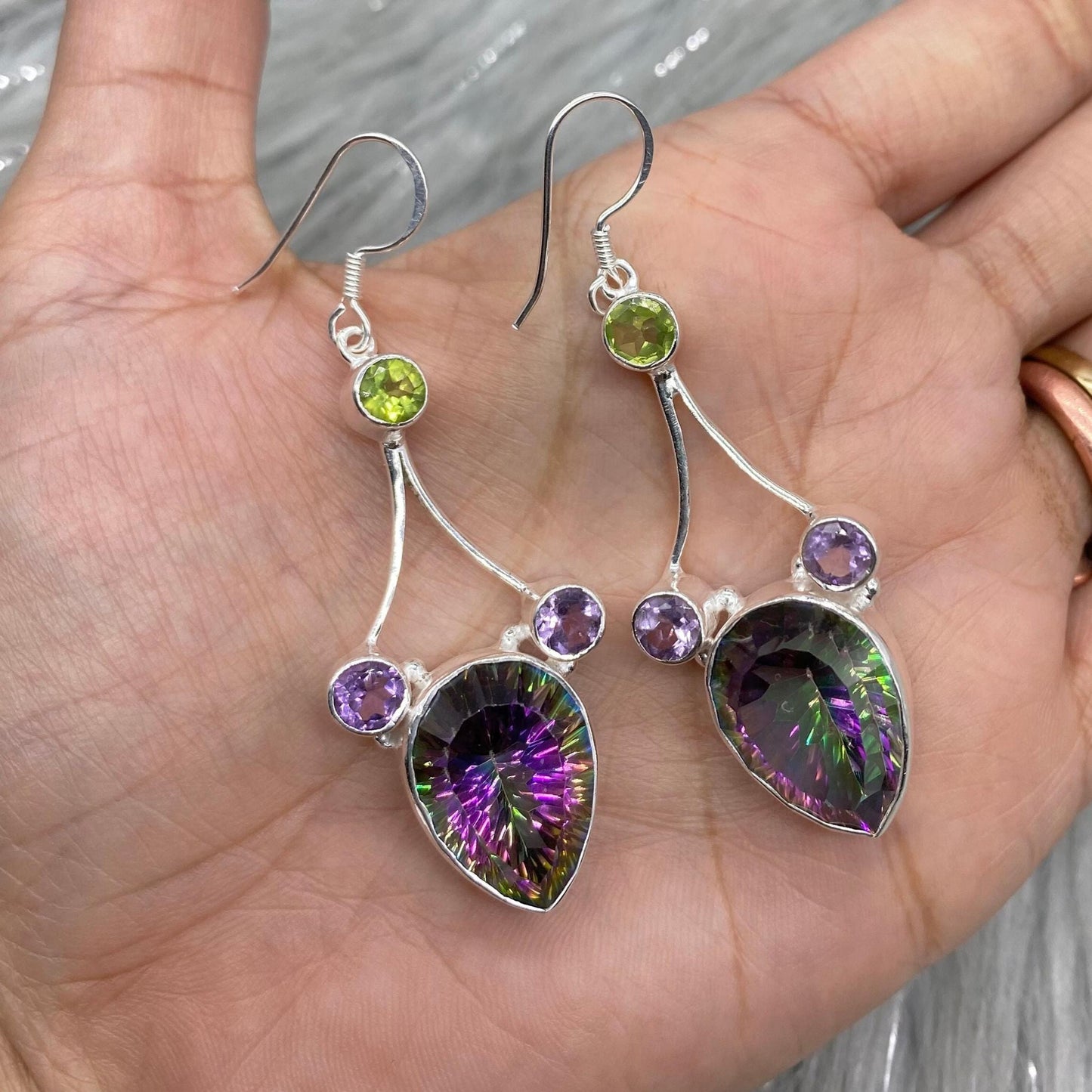 Mystic Topaz Earrings with Peridot, Amethyst, Citrine, Sterling Silver Earrings, Drop Earrings, December Birthstone, Birthday Gifts For Her