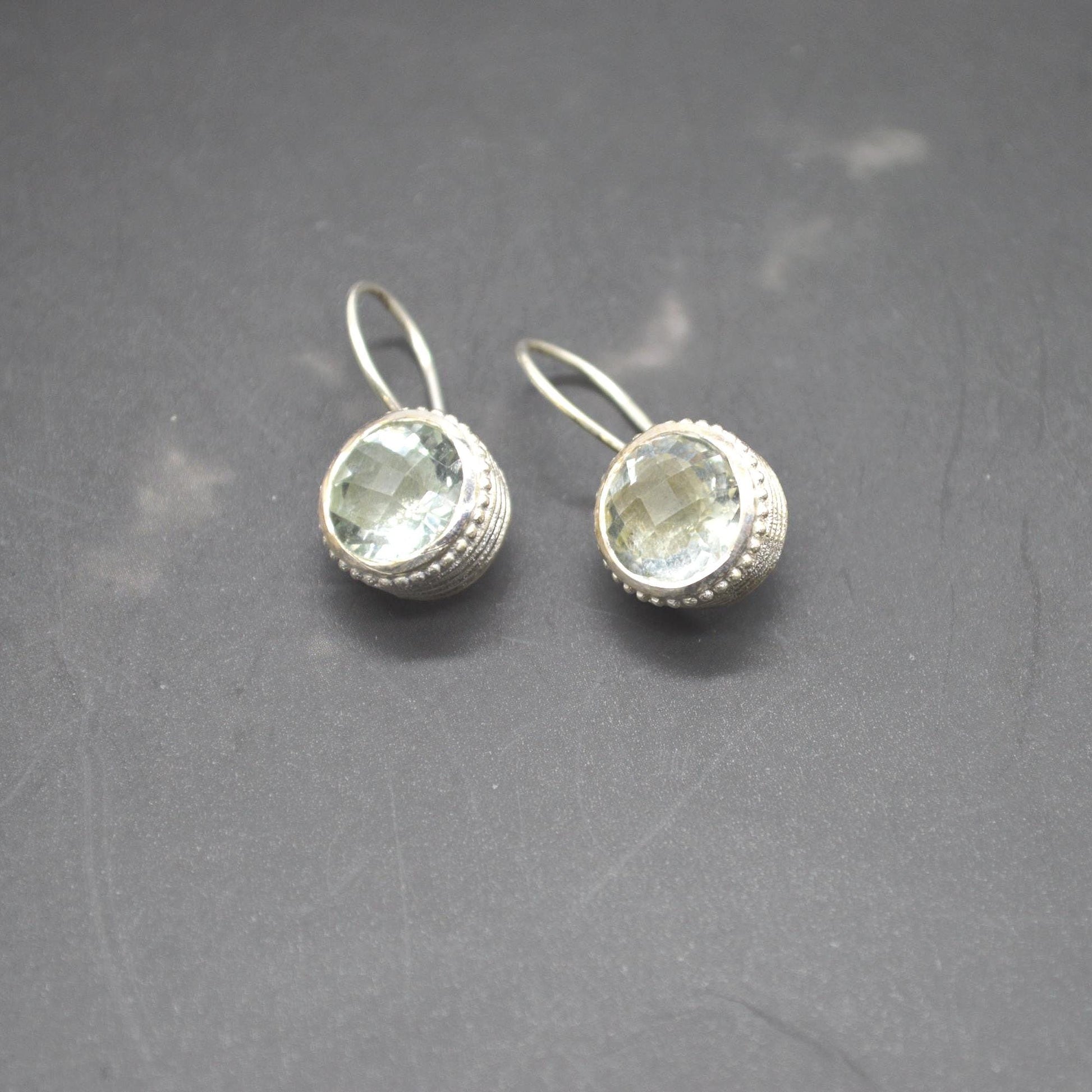 Green Amethyst Sterling Silver Drop Earrings: Minimalist February Birthstone