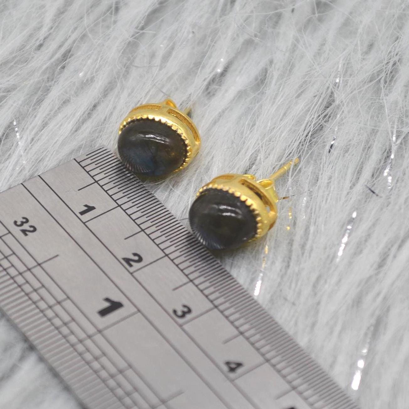Labradorite Sterling Silver Stud Earrings: Dainty Gemstone Gold Jewelry