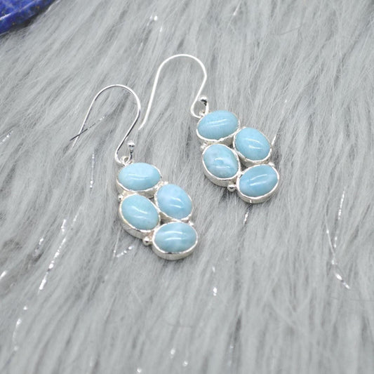Larimar Dangle Drop Earrings: Sterling Silver Blue Gemstone