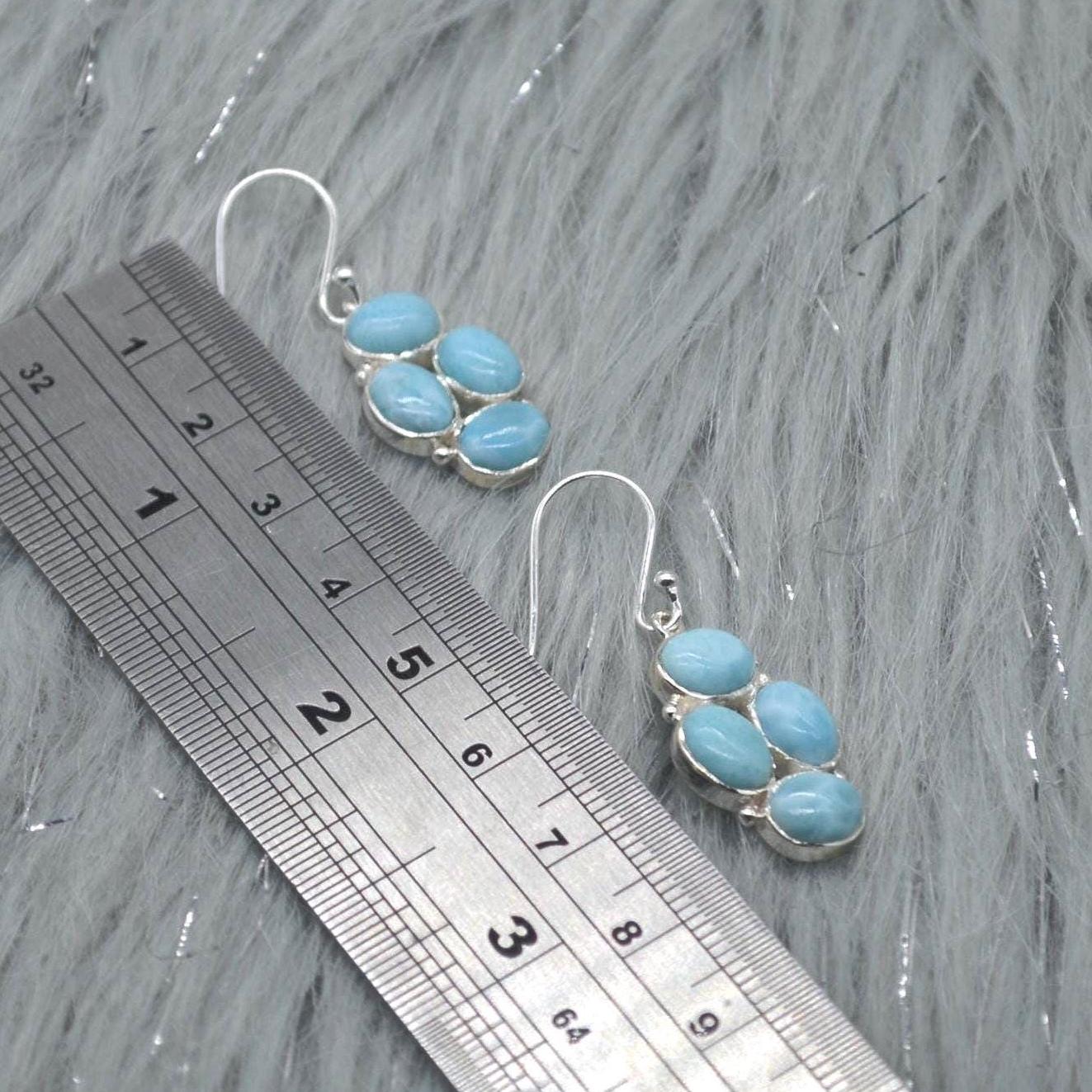 Larimar Dangle Drop Earrings: Sterling Silver Blue Gemstone