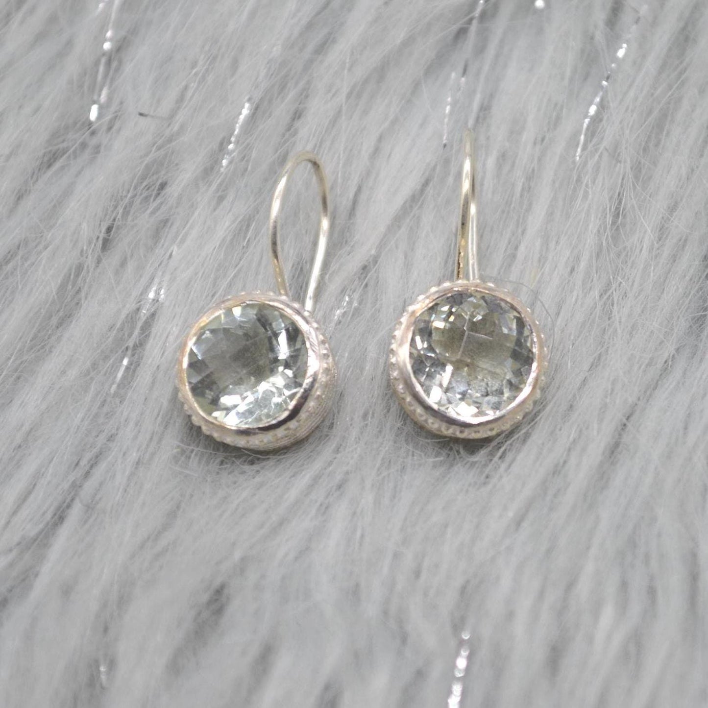Green Amethyst Sterling Silver Drop Earrings: Minimalist February Birthstone