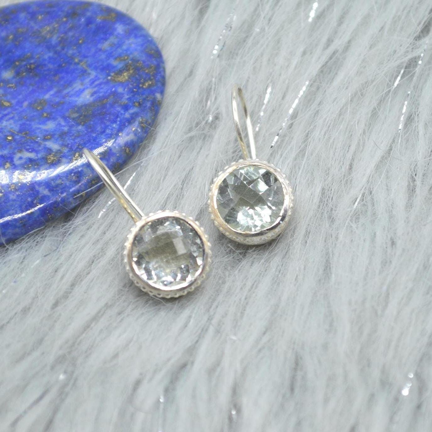Green Amethyst Sterling Silver Drop Earrings: Minimalist February Birthstone