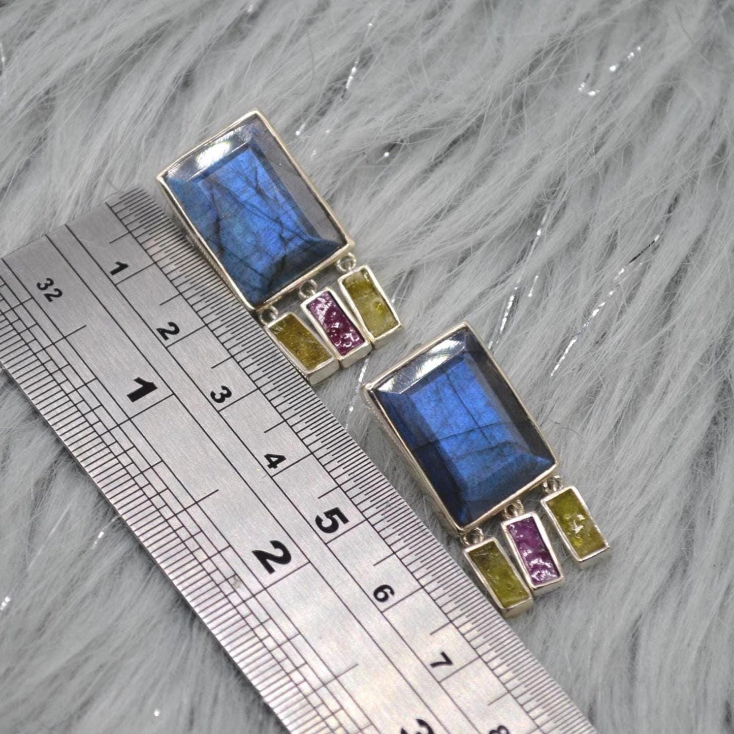 Labradorite Raw Tourmaline Earrings: Handmade Sterling Silver Gemstone Jewelry