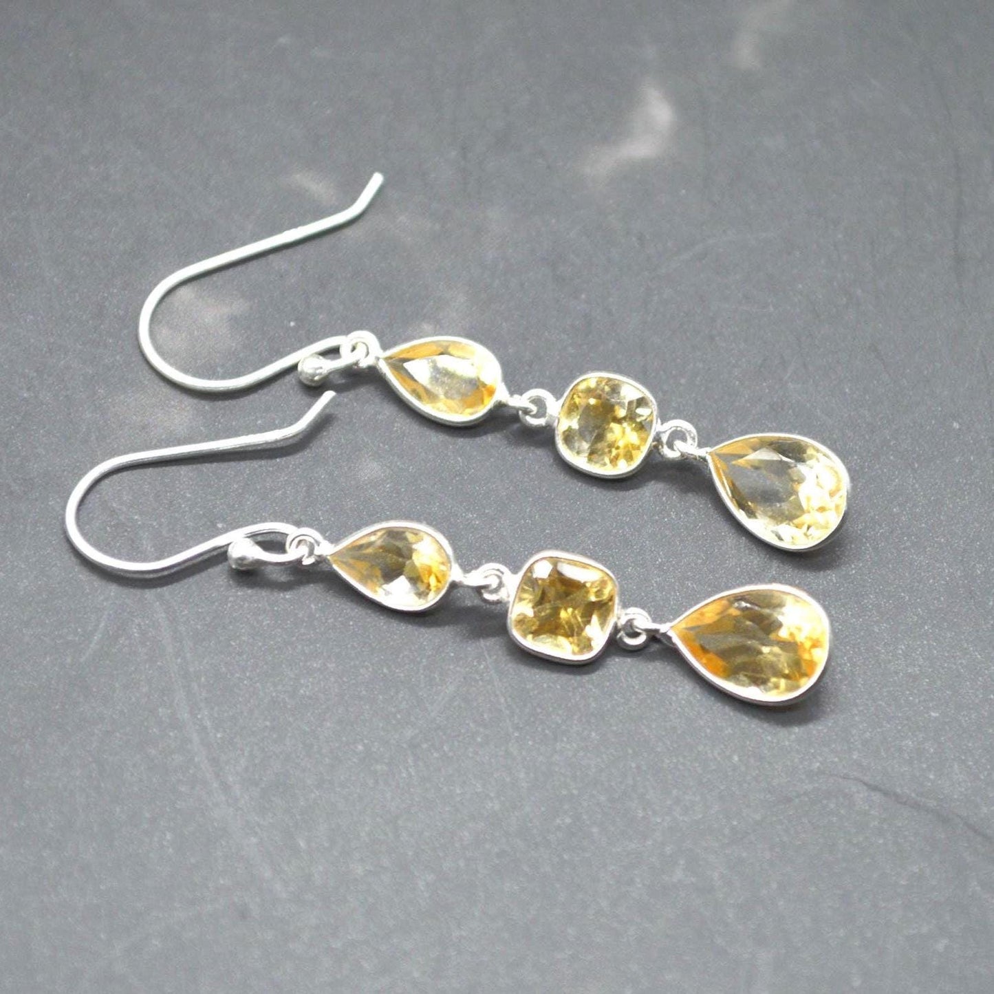 Citrine Teardrop Dangle Earrings: Sterling Silver November Birthstone