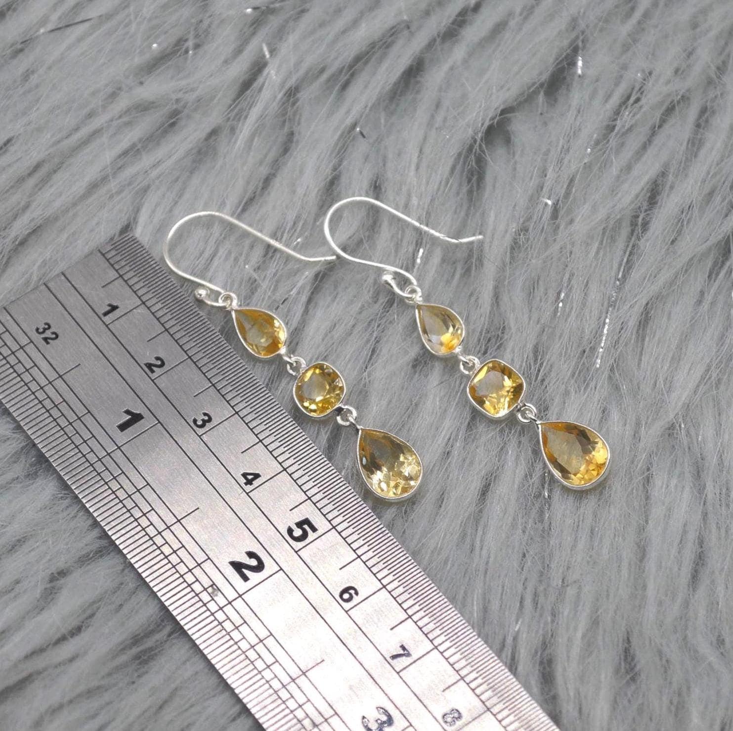 Citrine Teardrop Dangle Earrings: Sterling Silver November Birthstone