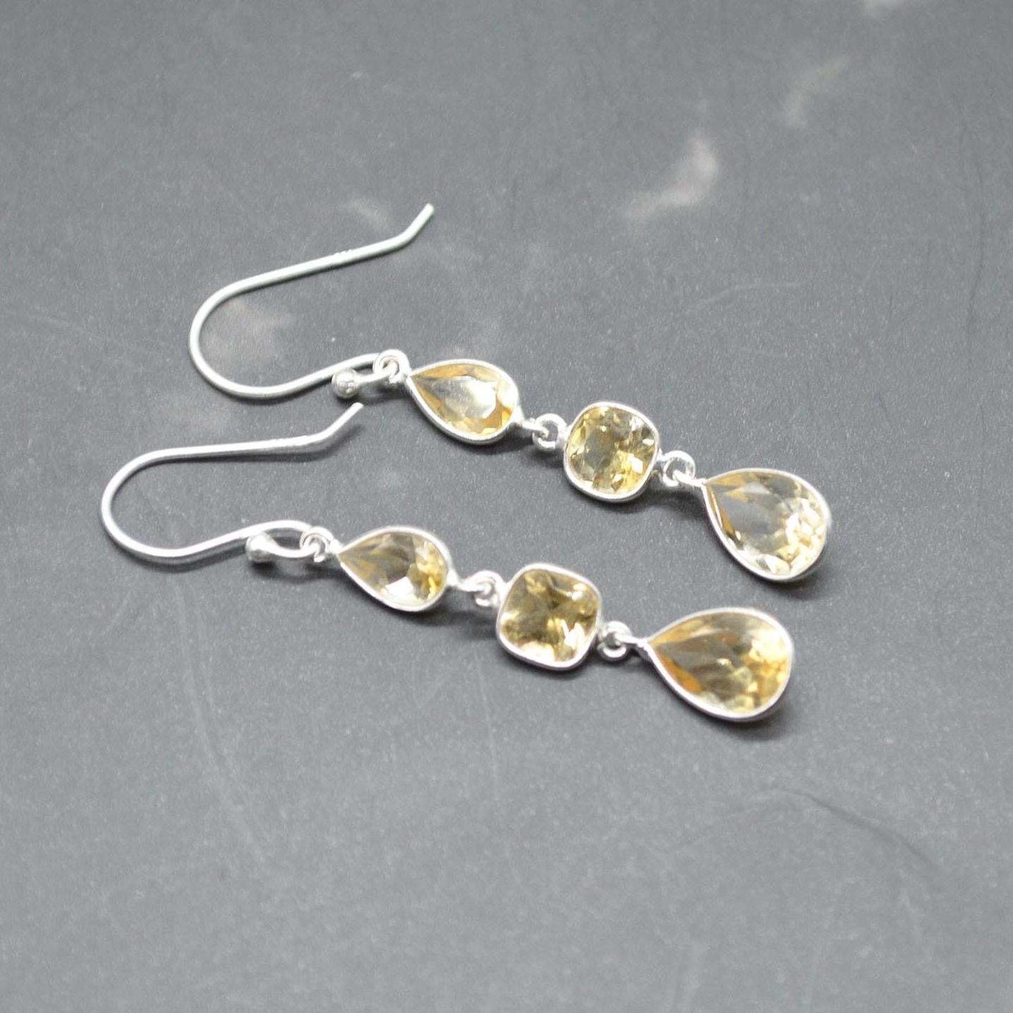 Citrine Teardrop Dangle Earrings: Sterling Silver November Birthstone