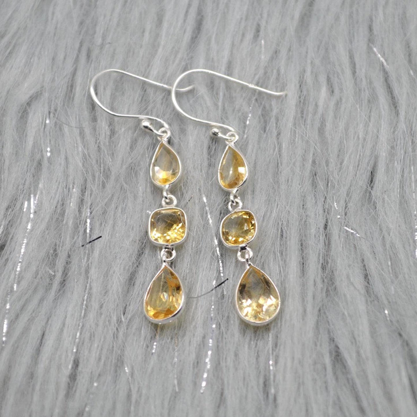 Citrine Teardrop Dangle Earrings: Sterling Silver November Birthstone