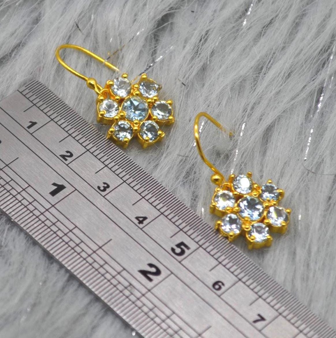 Blue Topaz Dangle Earrings: Sterling Silver Floral Drops, December Birthstone