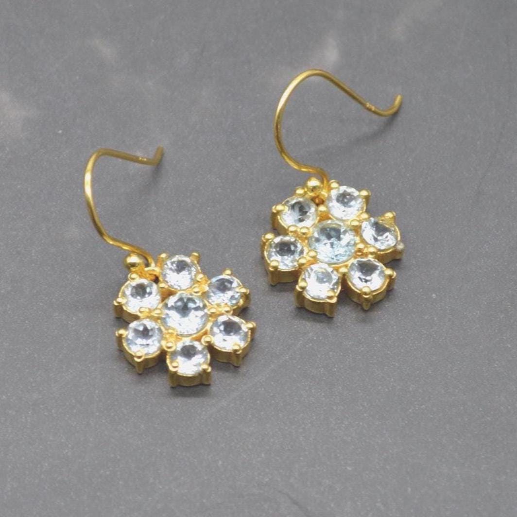 Blue Topaz Dangle Earrings: Sterling Silver Floral Drops, December Birthstone