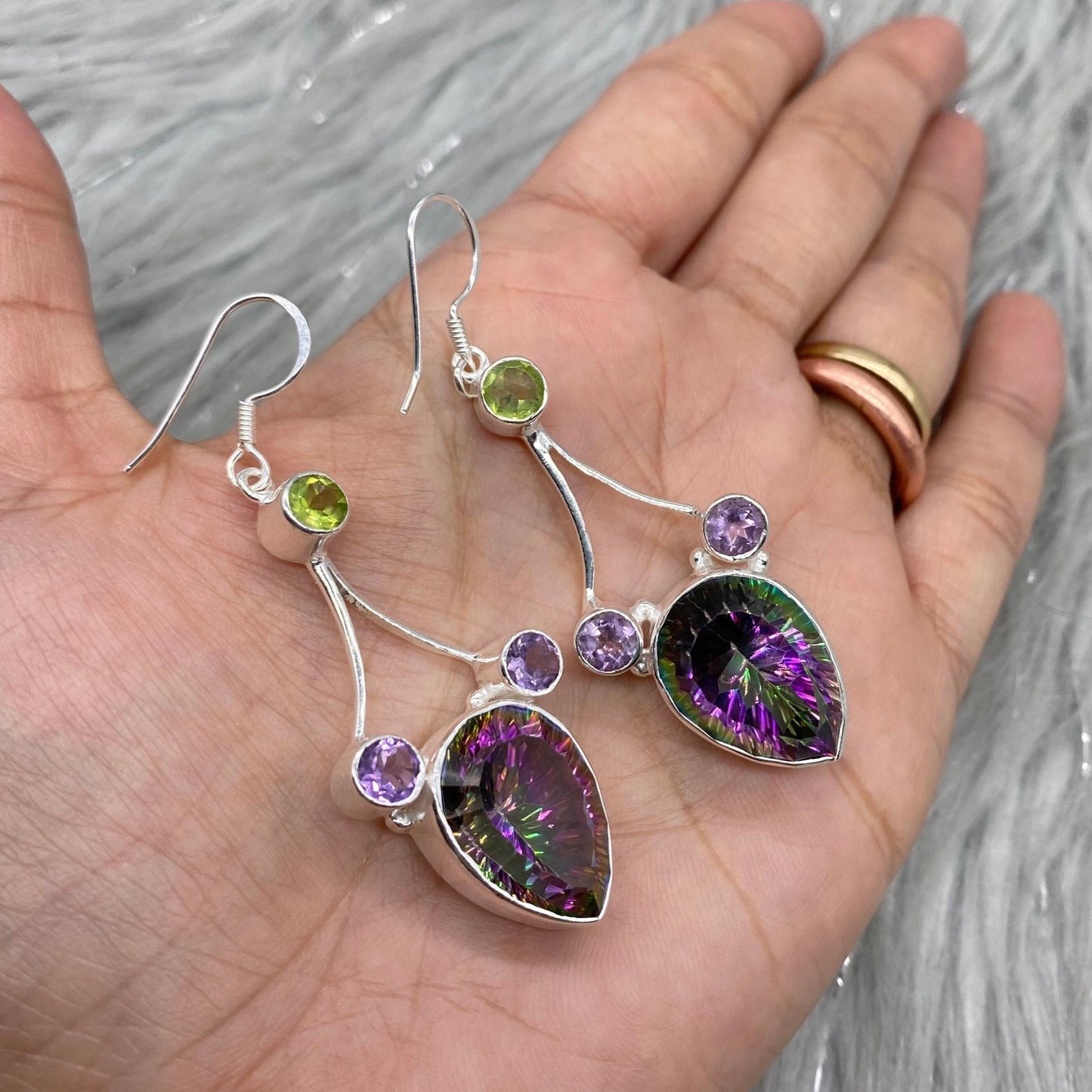 Mystic Topaz Earrings with Peridot, Amethyst, Citrine, Sterling Silver Earrings, Drop Earrings, December Birthstone, Birthday Gifts For Her