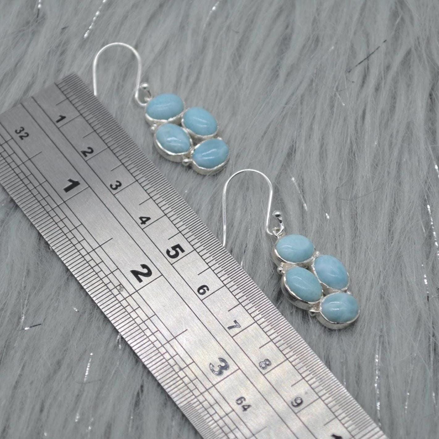 Larimar Dangle Drop Earrings: Sterling Silver Blue Gemstone