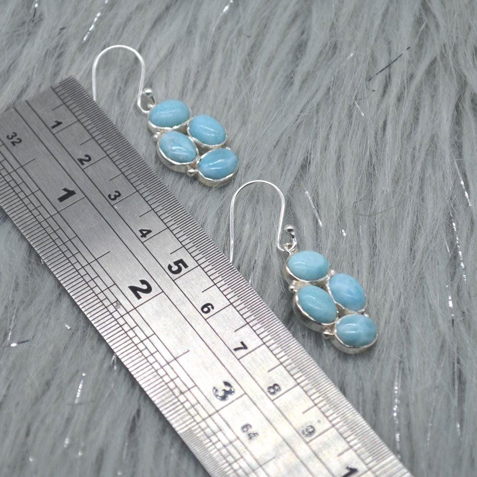 Larimar Dangle Drop Earrings: Sterling Silver Blue Gemstone