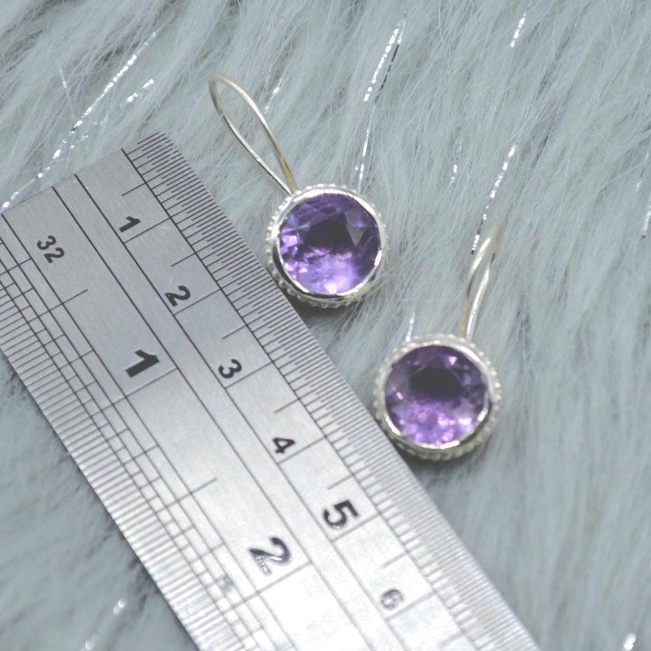 Round Amethyst Sterling Silver Earrings: February Birthstone Jewelry