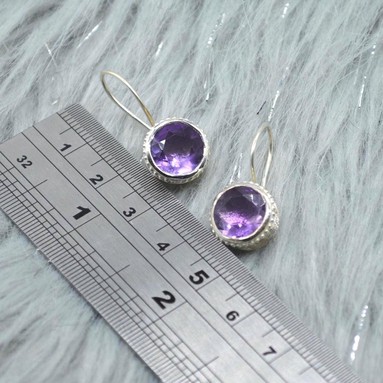 Round Amethyst Sterling Silver Earrings: February Birthstone Jewelry